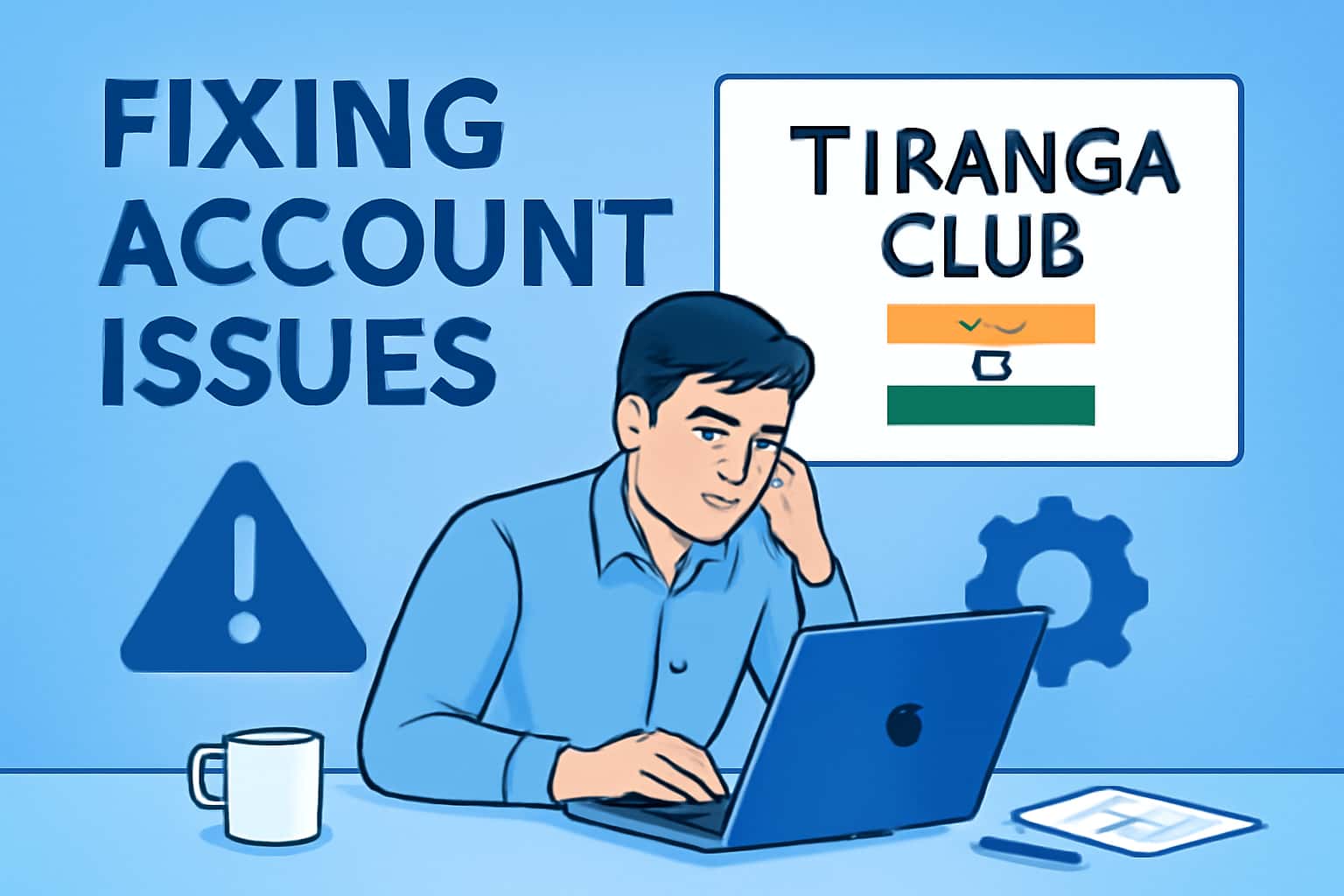 An informative scene illustrating common issues and solutions related to Tiranga Club accounts.