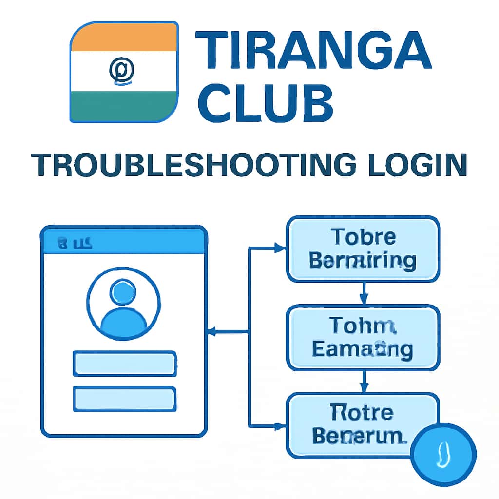 An educational illustration depicting troubleshooting steps for Tiranga Club login.